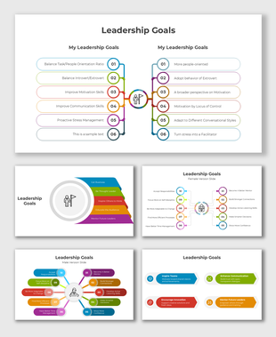 Leadership Goals slide with colorful layouts, goal nodes, and icons for clear and actionable insights.