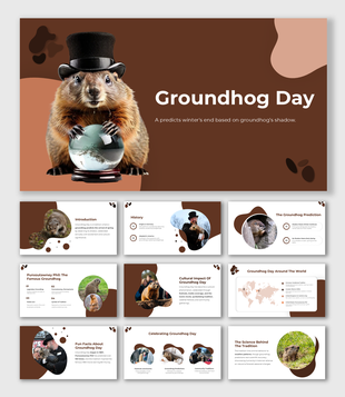 Groundhog Day template featuring cultural impact, history, fun facts, and the science behind the shadow prediction.