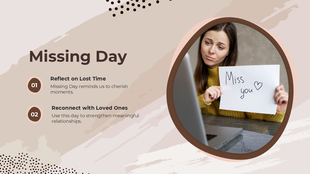 Illustrates 'Missing Day,' with a woman holding a ‘Miss you’ sign to reflect on lost moments and reconnect with people.