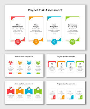 Project Risk Assessment infographic highlights steps with colorful icons, rounded shapes, and structured text for clarity.
