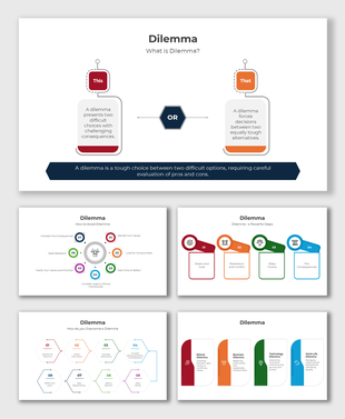 Dilemma infographic highlights decision-making with red, orange, green visuals, icons, and structured text for clarity.
