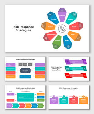 Engaging Risk Response Strategies presentation featuring process flows, vibrant sections, and structured risk plans.