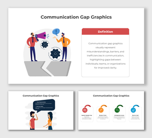 Communication Gap Graphics use visuals like speech bubbles, broken chains, and arrows to depict barriers in communication.