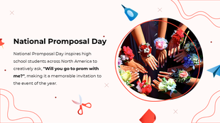 National Promposal Day slide with hands in corsages, red-themed elements, stylish fonts, and a prom invitation focus.