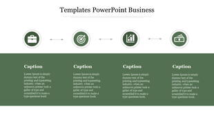 Business workflow representation with icons for strategy, achievement, analytics, and finances, in a horizontal layout. 