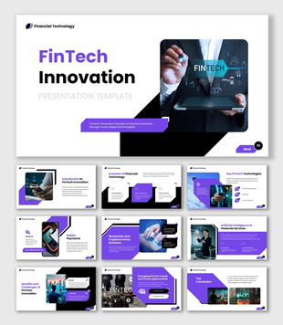 FinTech Innovation presentation with digital finance, AI, blockchain, mobile payments, and banking technology.