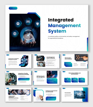Integrated Management System with quality, environmental, safety icons, planning, audits, documentation and improvement.