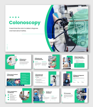 Colonoscopy slide showing a colonoscope, patient preparation, bowel prep, procedure steps, findings, risks and aftercare.