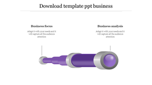 Business infographic featuring a large purple telescope with labeled captions on both sides placed in white backdrop.