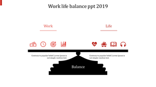 Symmetric layout with a black scale feauring eight red circular icons on either side, showcasing a balanced design.