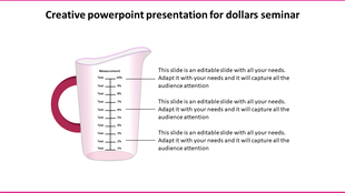 Measuring cup infographic with a pink handle, displaying percentages and corresponding three text labels on the right.