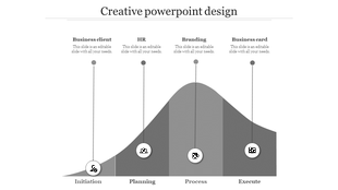 Creative infographic featuring a four section grayscale curve with dotted lines linking captions and circular icons.