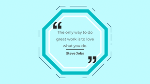 Quote slide with a teal octagonal frame on a light blue background, featuring a motivational quote by Steve Jobs.