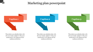 Horizontal marketing graphic showing three arrows in red, blue, and green, each pointing downward and labeled with captions.