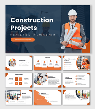 Project PPT template featuring four colorful arrows with captions and icons on a green theme.