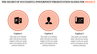 Project PowerPoint presentation slide with icons for PowerPoint, a person, and a graph with captions.