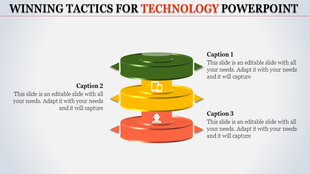 Stacked 3D infographic with green, yellow, and red layers, aligned with text placeholders.