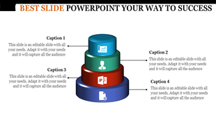 Best PowerPoint template showing a stacked design with four sections, each representing different business concepts.