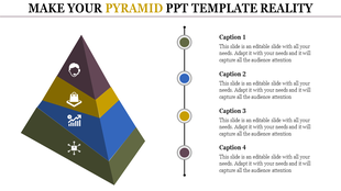 Pyramid diagram with four horizontal layers, displaying icons for teamwork, growth, shopping, and customer support.