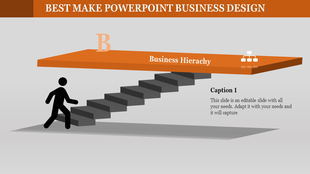 Visual representation of a business hierarchy with stairs connecting a figure to a labeled orange platform.