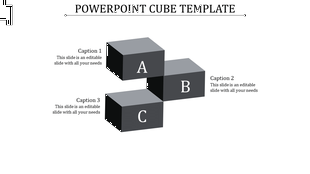 Template showing stacked gray cubes with labels A, B, and C each placed with placeholder text areas.
