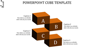 Orange-themed cube diagram with four labeled blocks: A, B, C, and D, arranged in a staggered layout.