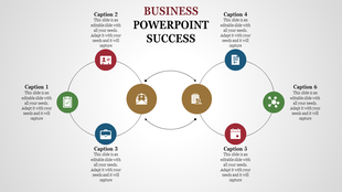 Circular business diagram with six colored icons representing tasks, teamwork, documentation, and scheduling.
