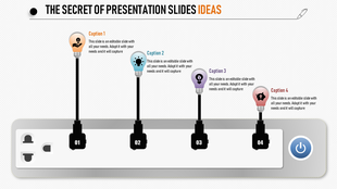 Illustration of a power strip with four light bulbs in orange, blue, purple, and red, on black cords showing creative ideas.