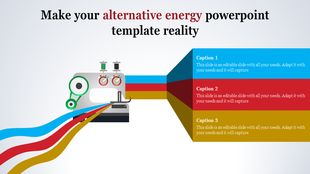 Slide featuring a sewing machine emitting blue, red, and yellow energy streams, leading to labeled captions on the right.