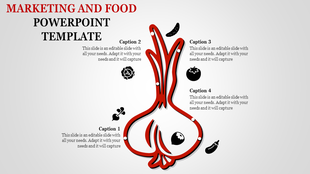 Onion themed food PowerPoint template with various food icons and captions around it.
