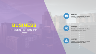 Business PowerPoint slide featuring a cityscape background with space for custom text and icons.