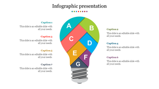 Lightbulb infographic with seven colorful segments labeled A to G, captions on both sides.