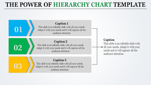 Hierarchy chart template featuring colorful arrows pointing to sections with captions for each step.