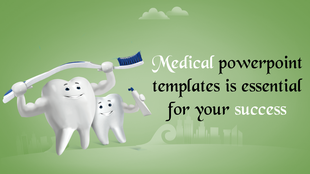 Illustration of two smiling teeth characters with a toothbrush and toothpaste tube on a gradient green background.