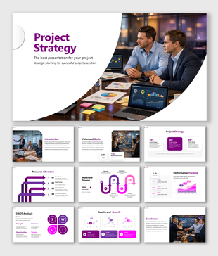 Modern project strategy template featuring workflow planning, goals, analytics, growth tracking, and team collaboration.