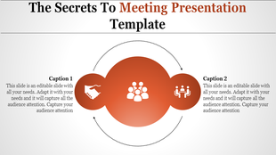 PPT slide for a meeting presentation, featuring icons representing communication, collaboration, and teamwork with captions.