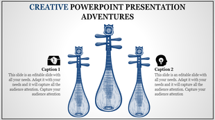Illustration of three blue traditional string instruments of varying sizes, with captions and icons on a light background.