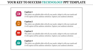 Slide showcasing a list format with icons and captions emphasizing key points for a technology presentation.