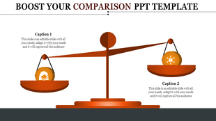 Illustration of a scale comparing two concepts with icons on each side, symbolizing balance and comparison with captions.