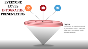 Slide with a 3D funnel infographic highlighting icons for collaboration, business, and networking with space for captions.
