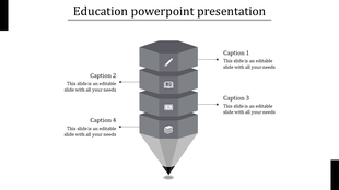 Education-themed infographic with a four-layer gray inverted pyramid, each section linked to place holder text areas.