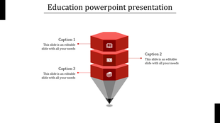 Red themed education PowerPoint presentation with a hexagonal design and three sections for content.
