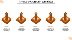 Horizontal arrangement of five upward-pointing orange 3D arrows, labeled 01 to 05 with captions below.