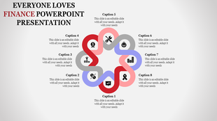 Interconnected loop design featuring financial icons with captions arranged around a circular layout.