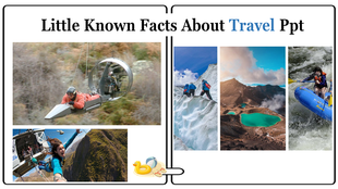 Collage PPT showcases adventure travel activities like hiking, rafting, bungee jumping, and unique vehicles for exploration.