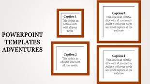 PowerPoint template with four framed captions, arranged in a grid layout, showcasing text options.