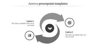 Black and white arrows in a circular motion with icons representing growth, partnership, and goals with captions.