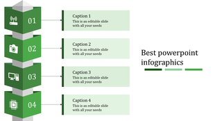 Vertical infographic PowerPoint template with numbered green blocks and captions for business presentations.