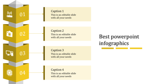A best infographic PowerPoint slide with four numbered steps, each with a yellow icon and a caption.