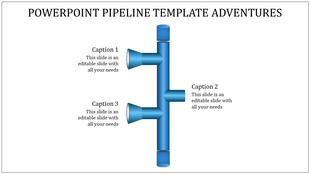 Slide showing a vertical blue pipeline with three side extensions, each labeled with placeholder text areas.